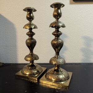 Antique 1880s-1890s Norblin Brass Candle Holders Pair
